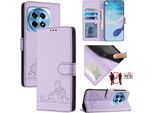 Custodia In Pelle Per Oneplus Ace 3 /Oneplus 12R, Dolce Gatto Custodia Flip Con Funzione Stand E Portafoglio Viola