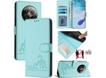Custodia In Pelle Per Realme 12 Pro/Realme 12 Pro+, Dolce Gatto Custodia Flip Con Funzione Stand E Portafoglio Verde Chiaro