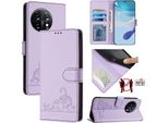 Custodia In Pelle Per Oneplus 11, Dolce Gatto Custodia Flip Con Funzione Stand E Portafoglio Viola
