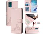 Custodia In Pelle Per Motorola Moto G42, Dolce Gatto Custodia Flip Con Funzione Stand E Portafoglio Rosa