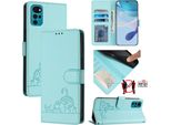 Custodia In Pelle Per Motorola Moto G22, Dolce Gatto Custodia Flip Con Funzione Stand E Portafoglio Verde Chiaro
