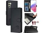 Custodia In Pelle Per Samsung Galaxy A24 4G, Dolce Gatto Custodia Flip Con Funzione Stand E Portafoglio Nero