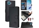 Custodia In Pelle Per Oppo F17 Pro, Dolce Gatto Custodia Flip Con Funzione Stand E Portafoglio Nero
