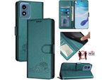 Custodia In Pelle Per Motorola Moto G (2024), Dolce Gatto Custodia Flip Con Funzione Stand E Portafoglio Verde