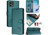 Custodia In Pelle Per Motorola Moto G Stylus 5G (2024), Dolce Gatto Custodia Flip Con Funzione Stand E Portafoglio Verde