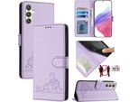 Custodia In Pelle Per Samsung Galaxy A24 4G, Dolce Gatto Custodia Flip Con Funzione Stand E Portafoglio Viola