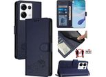 Custodia In Pelle Per Oppo Reno8 Pro, Dolce Gatto Custodia Flip Con Funzione Stand E Portafoglio Blu