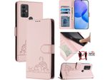 Custodia In Pelle Per Tcl 305 /Tcl 306 /Tcl 30 Se, Dolce Gatto Custodia Flip Con Funzione Stand E Portafoglio Rosa