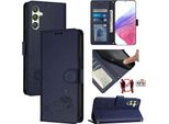 Custodia In Pelle Per Samsung Galaxy A24 4G, Dolce Gatto Custodia Flip Con Funzione Stand E Portafoglio Blu