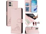 Custodia In Pelle Per Motorola Moto G Stylus 4G (2023), Dolce Gatto Custodia Flip Con Funzione Stand E Portafoglio Rosa