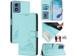 Custodia In Pelle Per Motorola Moto G (2024), Dolce Gatto Custodia Flip Con Funzione Stand E Portafoglio Verde Chiaro