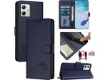 Custodia In Pelle Per Motorola Moto G54, Dolce Gatto Custodia Flip Con Funzione Stand E Portafoglio Blu