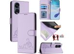 Custodia In Pelle Per Oppo A1 Pro/Reno8 T 5G, Dolce Gatto Custodia Flip Con Funzione Stand E Portafoglio Viola