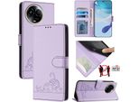 Custodia In Pelle Per Realme 11 5G, Dolce Gatto Custodia Flip Con Funzione Stand E Portafoglio Viola