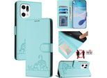 Custodia In Pelle Per Oppo Find X5, Dolce Gatto Custodia Flip Con Funzione Stand E Portafoglio Verde Chiaro