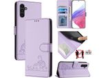 Custodia In Pelle Per Samsung Galaxy A13 / A13 5G / A04S / A04 / M13 5G, Dolce Gatto Custodia Flip Con Funzione Stand E Portafoglio Viola