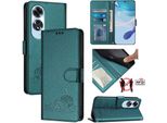 Custodia In Pelle Per Oppo A60, Dolce Gatto Custodia Flip Con Funzione Stand E Portafoglio Verde
