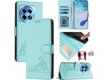 Custodia In Pelle Per Oneplus Ace 3 /Oneplus 12R, Dolce Gatto Custodia Flip Con Funzione Stand E Portafoglio Verde Chiaro