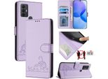 Custodia In Pelle Per Tcl 305 /Tcl 306 /Tcl 30 Se, Dolce Gatto Custodia Flip Con Funzione Stand E Portafoglio Viola