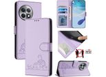 Custodia In Pelle Per Oneplus Ace 2 Pro, Dolce Gatto Custodia Flip Con Funzione Stand E Portafoglio Viola
