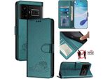 Custodia In Pelle Per Realme Gt 5G/Realme Gt Neo 5G, Dolce Gatto Custodia Flip Con Funzione Stand E Portafoglio Verde