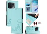 Custodia In Pelle Per Oneplus 10 Pro, Dolce Gatto Custodia Flip Con Funzione Stand E Portafoglio Verde Chiaro