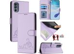 Custodia In Pelle Per Motorola Moto G62 5G, Dolce Gatto Custodia Flip Con Funzione Stand E Portafoglio Viola