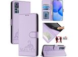 Custodia In Pelle Per Tcl 30 /Tcl 30 5G /Tcl 30+, Dolce Gatto Custodia Flip Con Funzione Stand E Portafoglio Viola