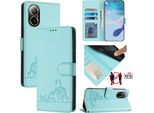 Custodia In Pelle Per Realme C67 4G, Dolce Gatto Custodia Flip Con Funzione Stand E Portafoglio Verde Chiaro