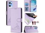 Custodia In Pelle Per Oppo Reno7 5G / Find X5 Lite, Dolce Gatto Custodia Flip Con Funzione Stand E Portafoglio Viola