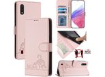 Custodia In Pelle Per Samsung Galaxy A01, Dolce Gatto Custodia Flip Con Funzione Stand E Portafoglio Rosa