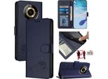 Custodia In Pelle Per Realme 11 4G, Dolce Gatto Custodia Flip Con Funzione Stand E Portafoglio Blu