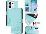 Custodia In Pelle Per Oppo Reno8 Pro, Dolce Gatto Custodia Flip Con Funzione Stand E Portafoglio Verde Chiaro