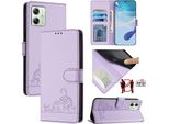 Custodia In Pelle Per Motorola Moto G54, Dolce Gatto Custodia Flip Con Funzione Stand E Portafoglio Viola