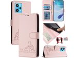 Custodia In Pelle Per Realme 9 4G, Dolce Gatto Custodia Flip Con Funzione Stand E Portafoglio Rosa