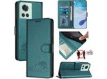 Custodia In Pelle Per Oneplus 10R/Oneplus Ace, Dolce Gatto Custodia Flip Con Funzione Stand E Portafoglio Verde