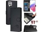 Custodia In Pelle Per Samsung Galaxy A22 4G, Dolce Gatto Custodia Flip Con Funzione Stand E Portafoglio Nero