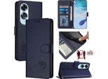 Custodia In Pelle Per Oppo A60, Dolce Gatto Custodia Flip Con Funzione Stand E Portafoglio Blu