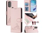 Custodia In Pelle Per Motorola Moto G71, Dolce Gatto Custodia Flip Con Funzione Stand E Portafoglio Rosa