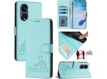 Custodia In Pelle Per Oppo A1 Pro/Reno8 T 5G, Dolce Gatto Custodia Flip Con Funzione Stand E Portafoglio Verde Chiaro