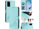 Cover In Pelle Per Oppo A54 4G/A54S/A55 5G/A16/A16S/A55S 5G/A53S 5G/A56 5G Carino Gatto Flip Case Portafoglio Con Funzione Stand Verde Chiaro