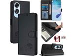 Custodia In Pelle Per Oppo A60, Dolce Gatto Custodia Flip Con Funzione Stand E Portafoglio Nero