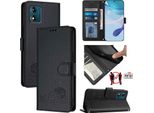 Custodia In Pelle Per Motorola Moto E13, Dolce Gatto Custodia Flip Con Funzione Stand E Portafoglio Nero