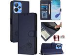 Custodia In Pelle Per Realme 10T/Realme 10S 5G, Dolce Gatto Custodia Flip Con Funzione Stand E Portafoglio Blu