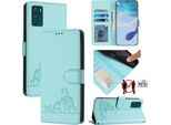 Custodia In Pelle Per Motorola Moto G42, Dolce Gatto Custodia Flip Con Funzione Stand E Portafoglio Verde Chiaro