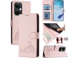 Custodia In Pelle Per Oneplus Nord CE3 Lite / Nord N30, Dolce Gatto Custodia Flip Con Funzione Stand E Portafoglio Rosa