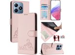 Custodia In Pelle Per Realme C63/Realme C61, Dolce Gatto Custodia Flip Con Funzione Stand E Portafoglio Rosa