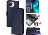 Custodia In Pelle Per Xiaomi 11 Lite 5G Ne/Mi 11 Lite/Mi 11 Lite 5G, Dolce Gatto Flip Case Con Funzione Stand E Portafoglio Blu