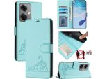 Custodia In Pelle Per Oneplus Nord CE3, Dolce Gatto Custodia Flip Con Funzione Stand E Portafoglio Verde Chiaro