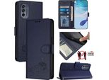 Custodia In Pelle Per Motorola Moto G62 5G, Dolce Gatto Custodia Flip Con Funzione Stand E Portafoglio Blu